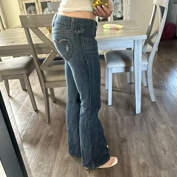 Frankie B. Blue Heart Pocket Flare Jeans - Picture 4 of 13